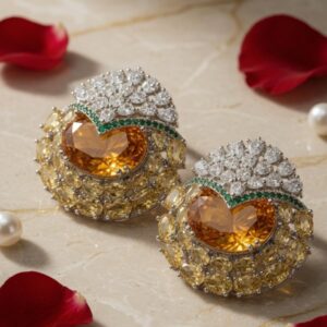 Majestic Solis Honey Citrine Pavè Studs-Platinum Finish