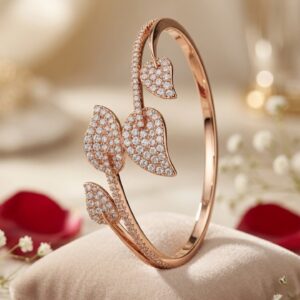 Evangeline Flora Pavè Diamond replica Lotus Petal Open Kada Bracelet-Rose Gold Finish