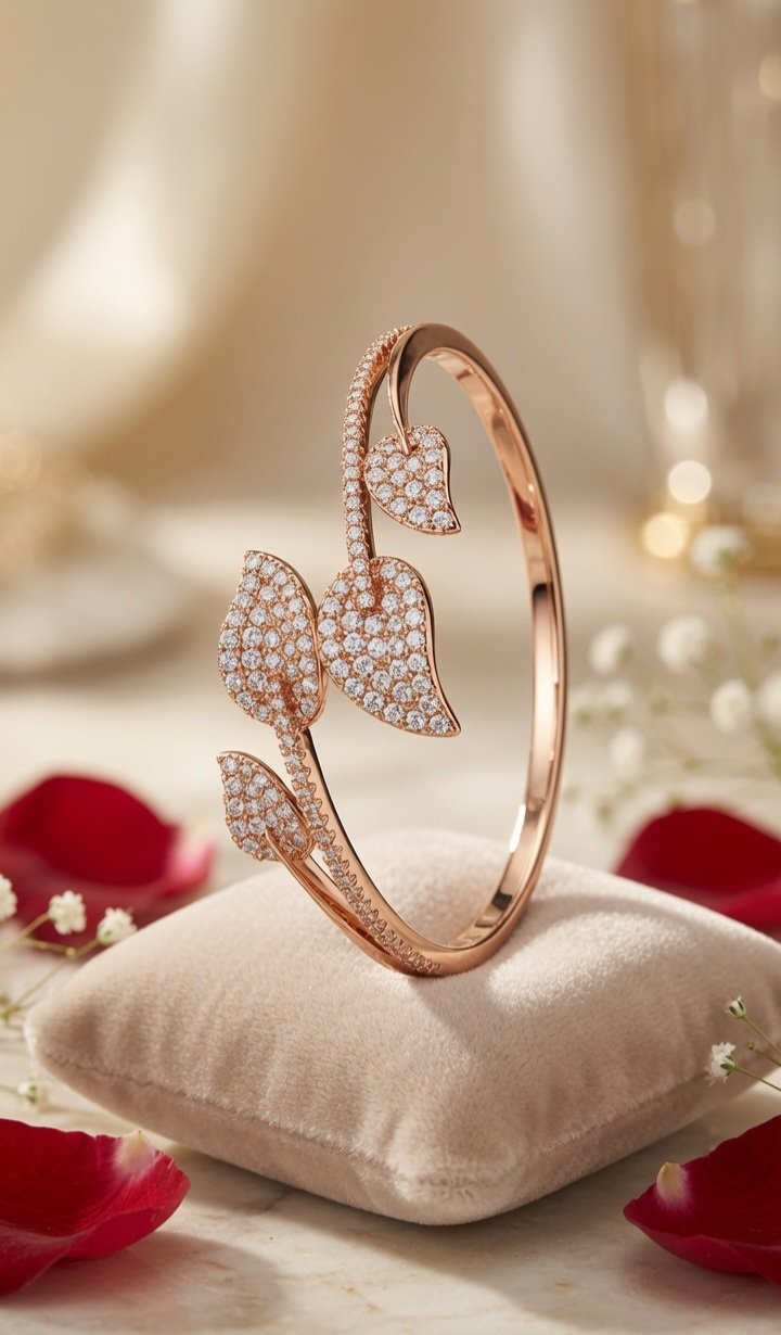 Evangeline Flora Pavè Diamond replica Lotus Petal Open Kada Bracelet-Rose Gold Finish