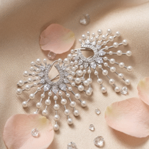 Artemis Pearl Starburst Celestia Statement Earrings-Platinum Finish