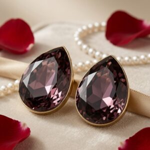 Sovereign Amethyst Orchid Drop Studs-Gold Finish