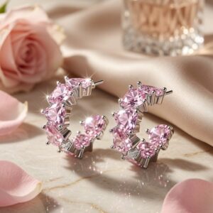 Rosamund Pink Sapphire Heart-Cut C-Hoops-Platinum Finish