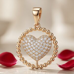 The Carina Vintage Diamond-Style Heart Open Circle Pendant-Gold Finish