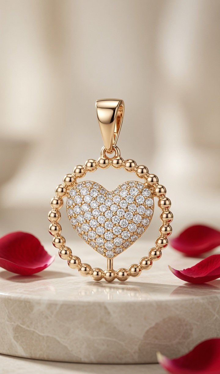 The Carina Vintage Diamond-Style Heart Open Circle Pendant-Gold Finish