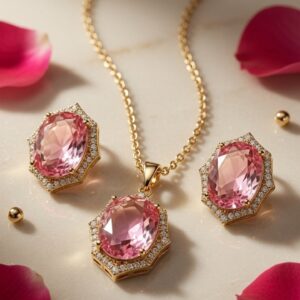 The Rosè Romance Oval Tourmaline Necklace-Gold Finish