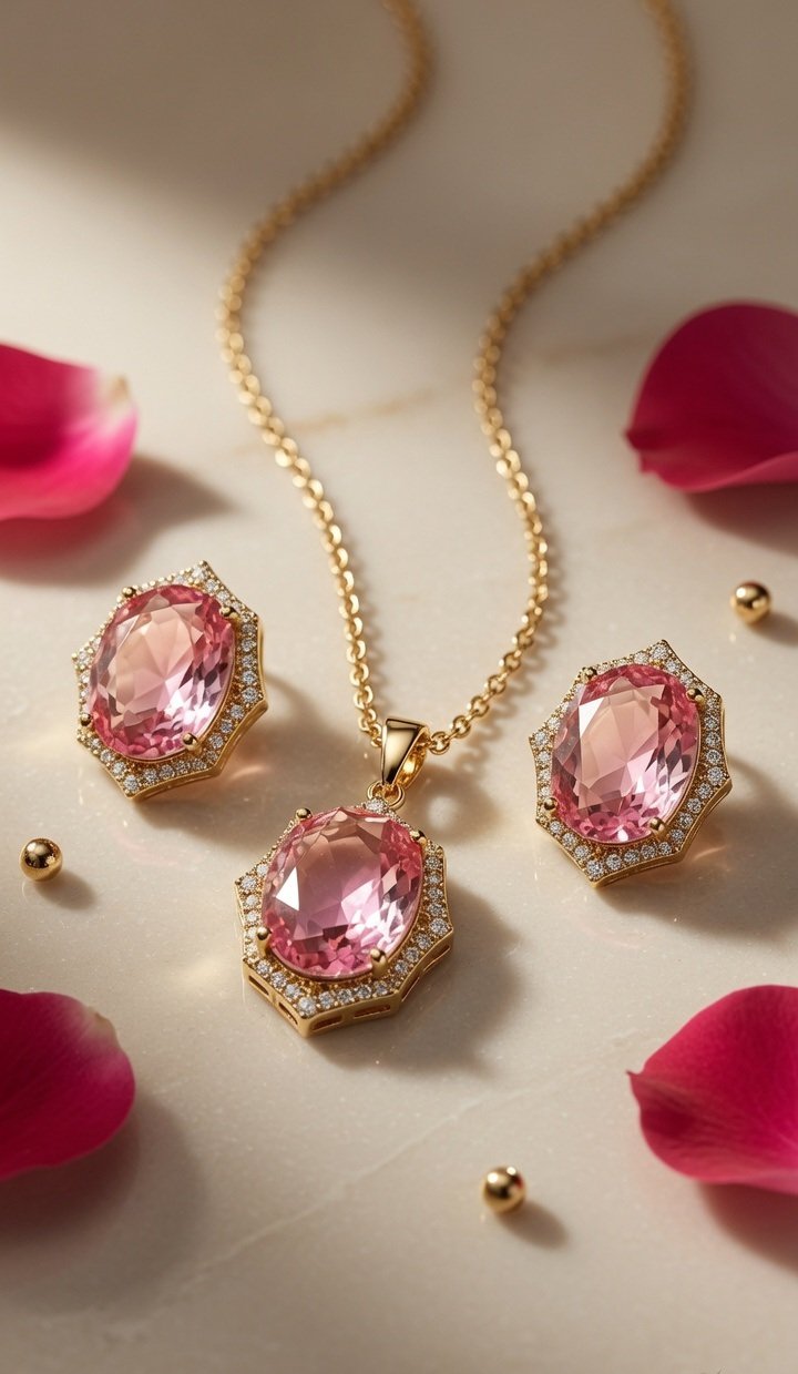 The Rosè Romance Oval Tourmaline Necklace-Gold Finish