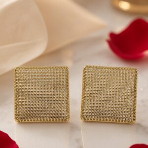 The Sovereign Micro-Pavè Square Diamond-Style Studs-Gold Finish