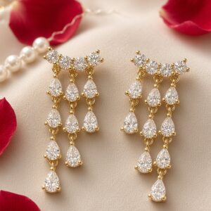 Cascading Pear Cut Crystal Chandelier Dangles Earrings-Gold Finish