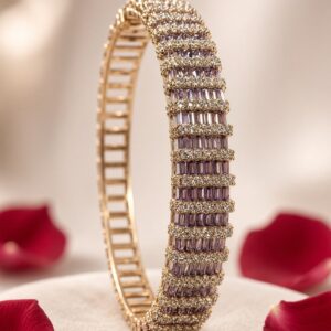 The Celestial Multi-Row Baguette Lilac  Kada Bracelet-Gold Finish