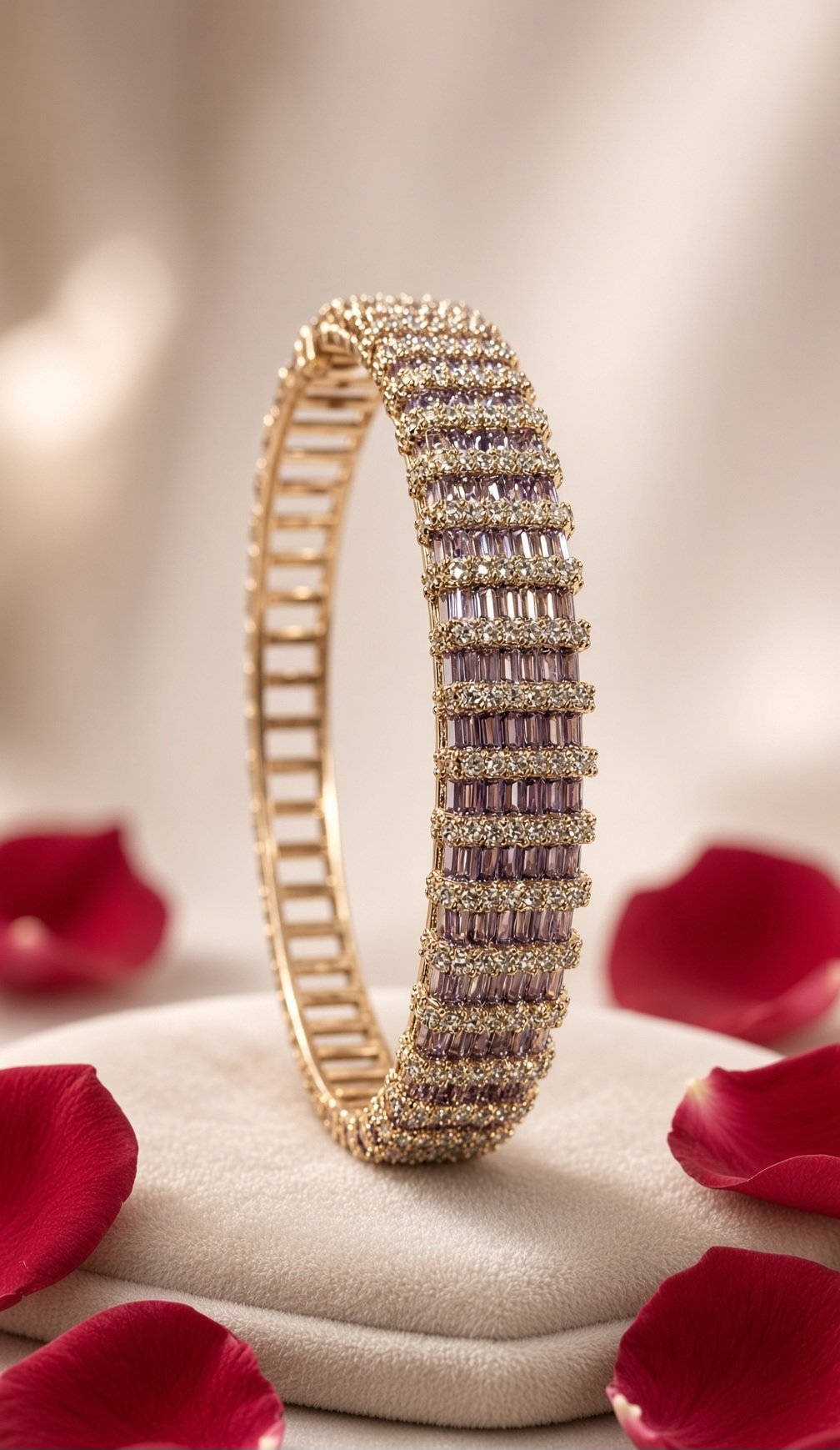 The Celestial Multi-Row Baguette Lilac Kada Bracelet-Gold Finish