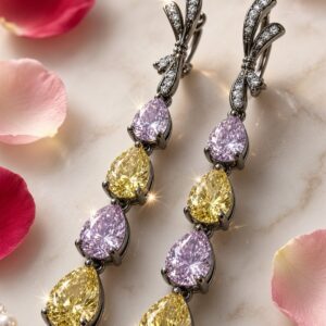The Amethyst And Canary Pear-Cut Drop Earrings-Black Rhodium finish