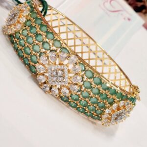 Floral Emerald Zirconia Golden Finish Bracelet