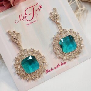 Zoey Rama Green Dangler Earrings- Gold Finish