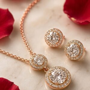 The Rose Radiant Two-tier Halo Pendant Set-Rose Gold Finish