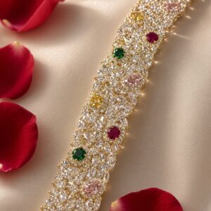 The Navratana Elegance Multi-Gemstone Mesh Statement Bracelet-Gold Finish