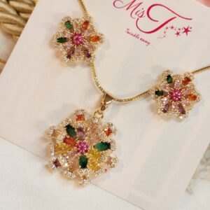 Orchid Multi Pendant Necklace Set With Earrings