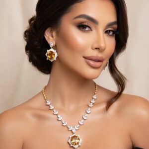 Sunshine Yellow Crystal Party Necklace Set