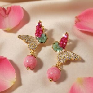 Green-Pink Butterfly Earrings