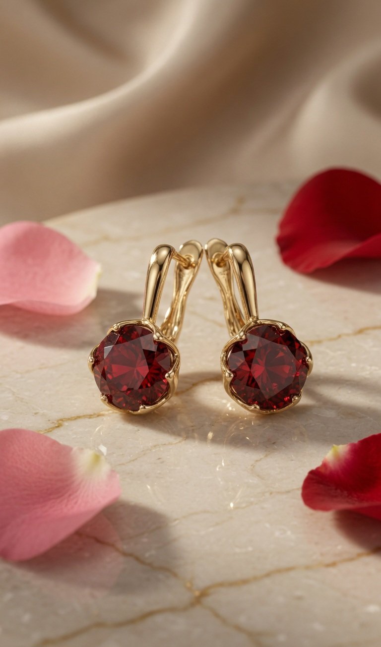Ruby Glow Hoop Earrings-Gold Finish - Image 2
