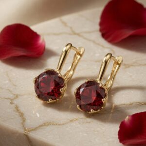 Ruby Glow Hoop Earrings-Gold Finish