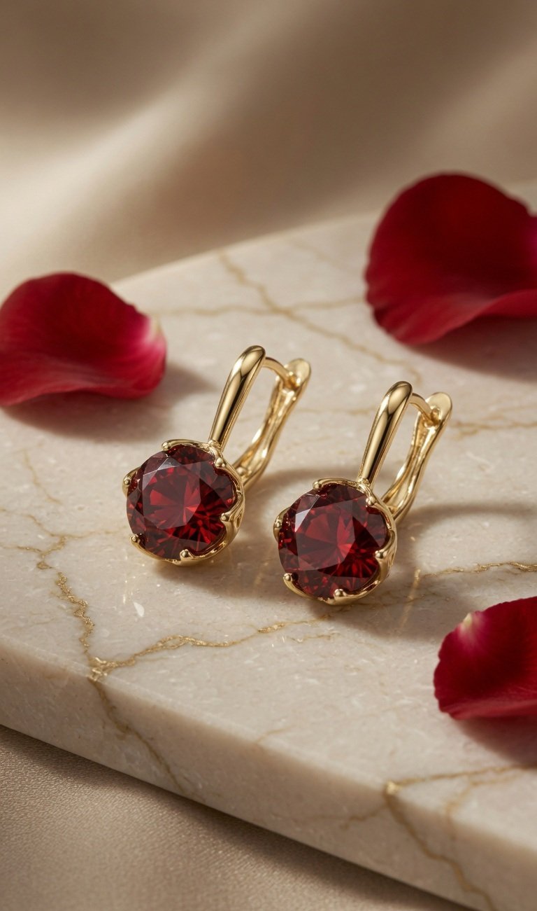 Ruby Glow Hoop Earrings-Gold Finish