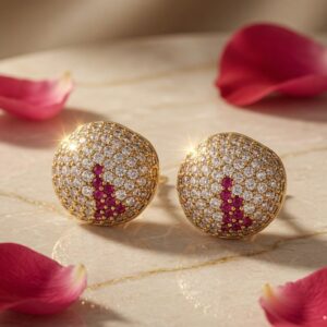 Ruby Pavè Luxe Studs-Gold Finish