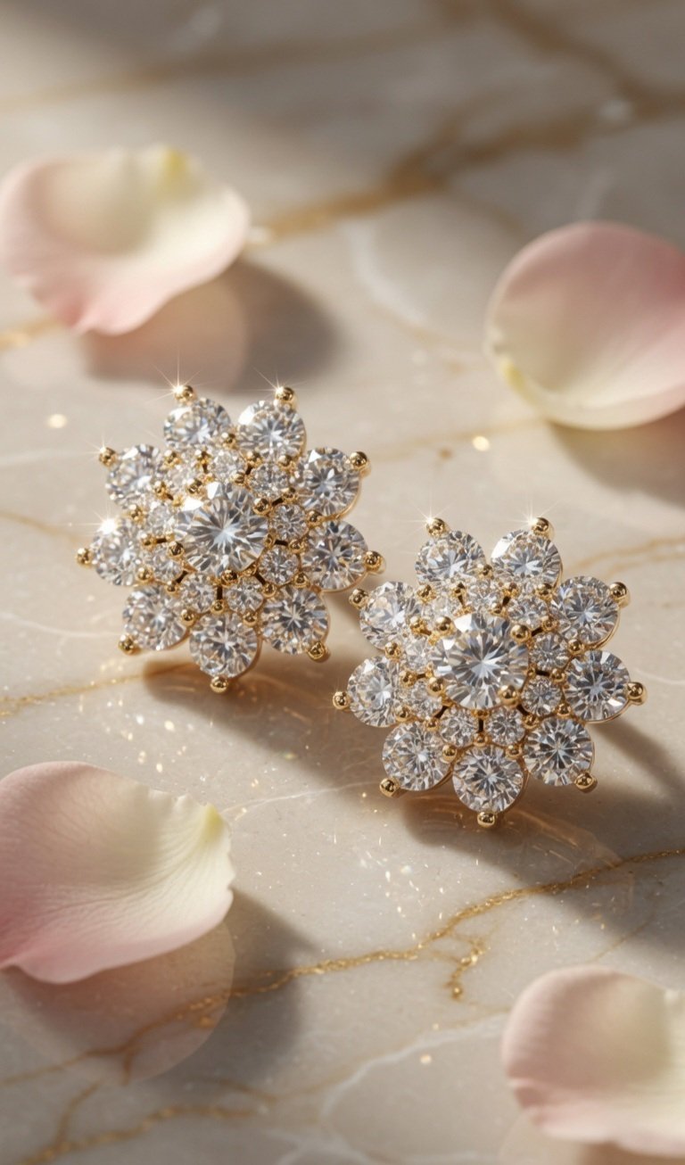 Celeste Snowflake Zircon Earrings-Gold Finish