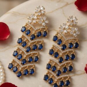 Midnight Floral Multi-Tiered Drop Earrings-Gold Finish