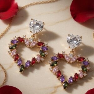 Multicolor Marquise Heart Earrings-Gold Finish