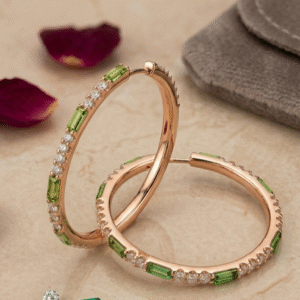 Olive Groves Alternating Peridot Baguette Hoops-Gold Finish
