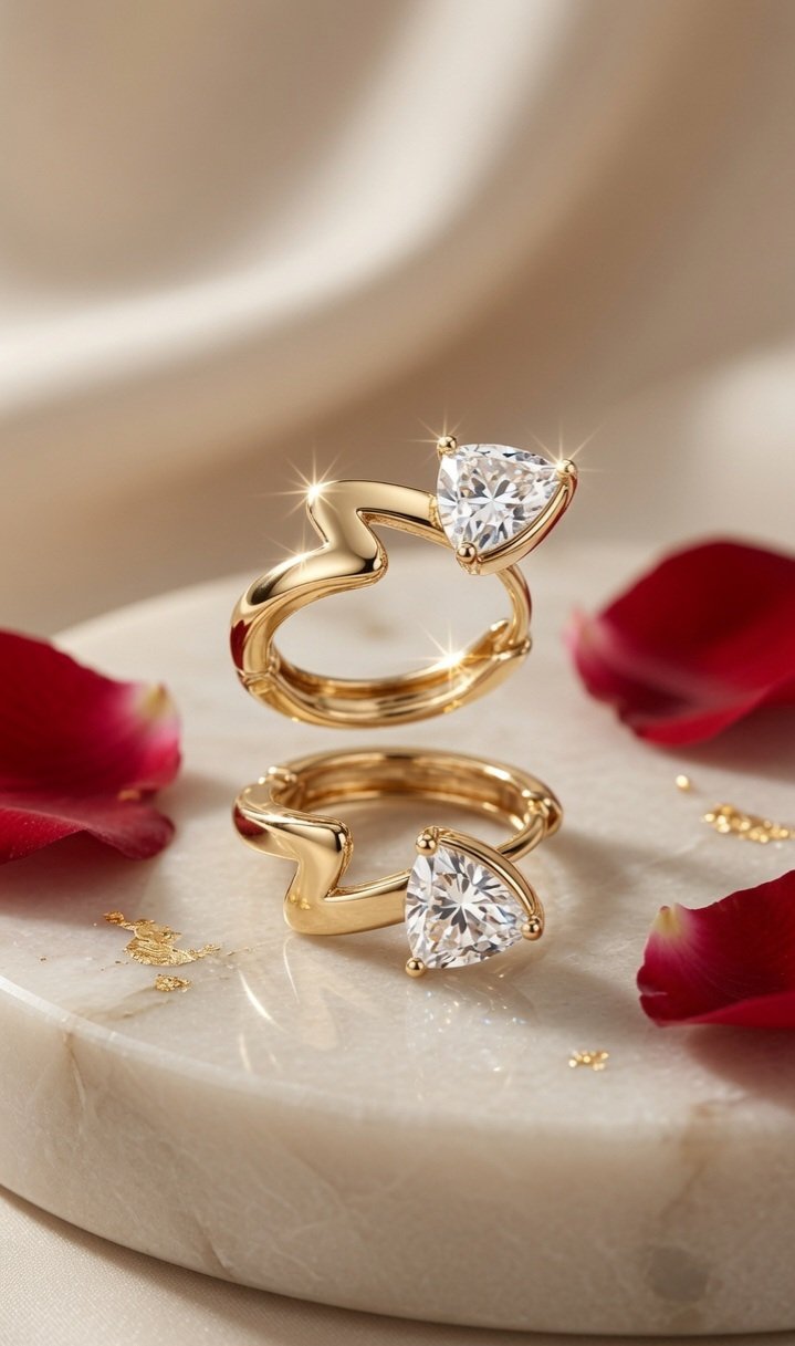 Nova Angular Wave Trillant Eternity Hoops-Gold Finish