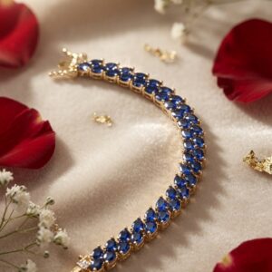 The Royal Indigo Deep Blue Teardrop Double-Row Tennis Bracelet-Gold Finish