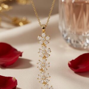 The Cascading Sakura Diamond-Style Floral Pendant Chain-Gold Finish