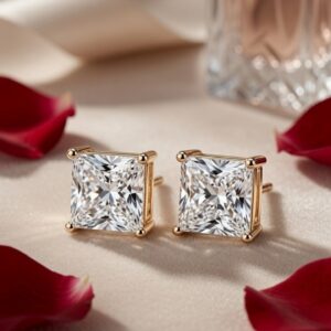 Victoria Princess-Cut Diamond-Style Solitaire Studs-Gold Finish
