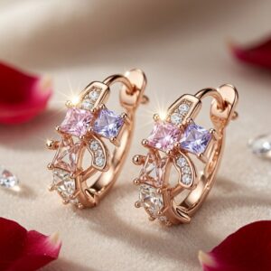 Aurora Pastel Sapphire Princess-Cut Hoops-Gold Finish