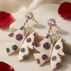 The Papillon Dream Enamel And Multi Colour Butterfly Earrings-Gold Finish