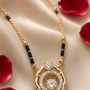 Orbital Boom Floating Solitaire Circle Mangalsutra-Gold Finish