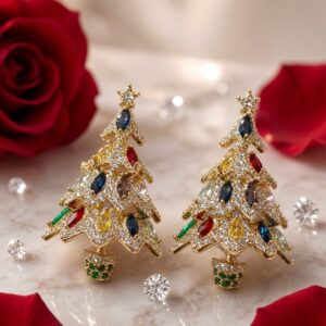 The Aspen Enchanted Christmas Tree Multicolor Earrings-Gold Finish