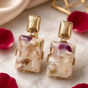 Artisanal Tortoisehell And Hammered Metal Geometric Earrings-Gold Finish