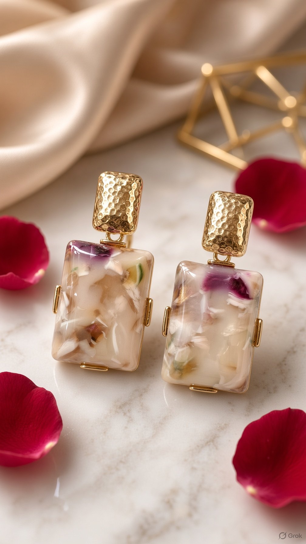 Artisanal Tortoisehell And Hammered Metal Geometric Earrings-Gold Finish