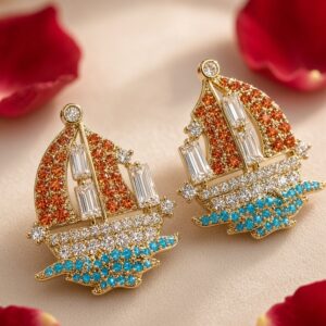 The Amber Sunset Sailboat Capri Horizon Studs-Gold Finish