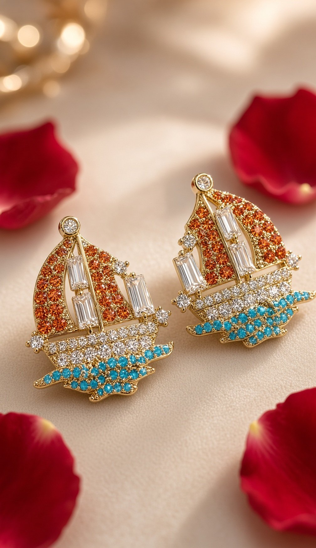 The Amber Sunset Sailboat Capri Horizon Studs-Gold Finish