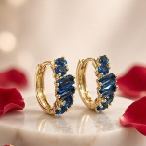 Azure Cluster Sapphire Cascade Hoops-Gold Finish