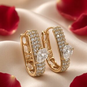 Giselle Multi-Row Diamond-Style Oval Hoops Earrings-Gold Finish