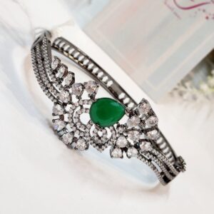 Radiant Rays Emerald Green Bracelet- Black Rhodium Finish