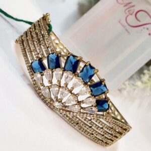 Noor Luxe Sapphire Blue kada - Antique Golden Finish
