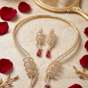 Vintage-Inspired Yellow Gold Spiral Chandelier with Ruby Drop Set-Gold Finish