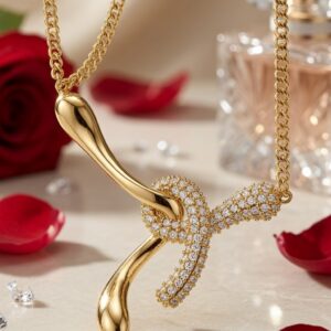 The Elixir Knot Gold Fluid Abstract Statement Pendant Set-Gold Finish