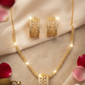 The Sovereign Scroll Barrel Filigree Cylinder Necklace Set With Hoop-Gold Finish