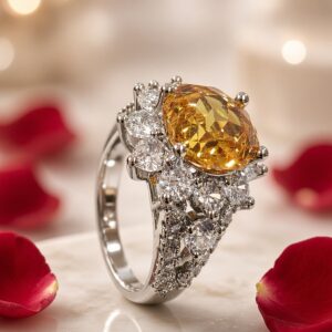 Solaris Imperial Citrine Oval Rose Cut Cluster Adjustable Ring-Platinum Finish
